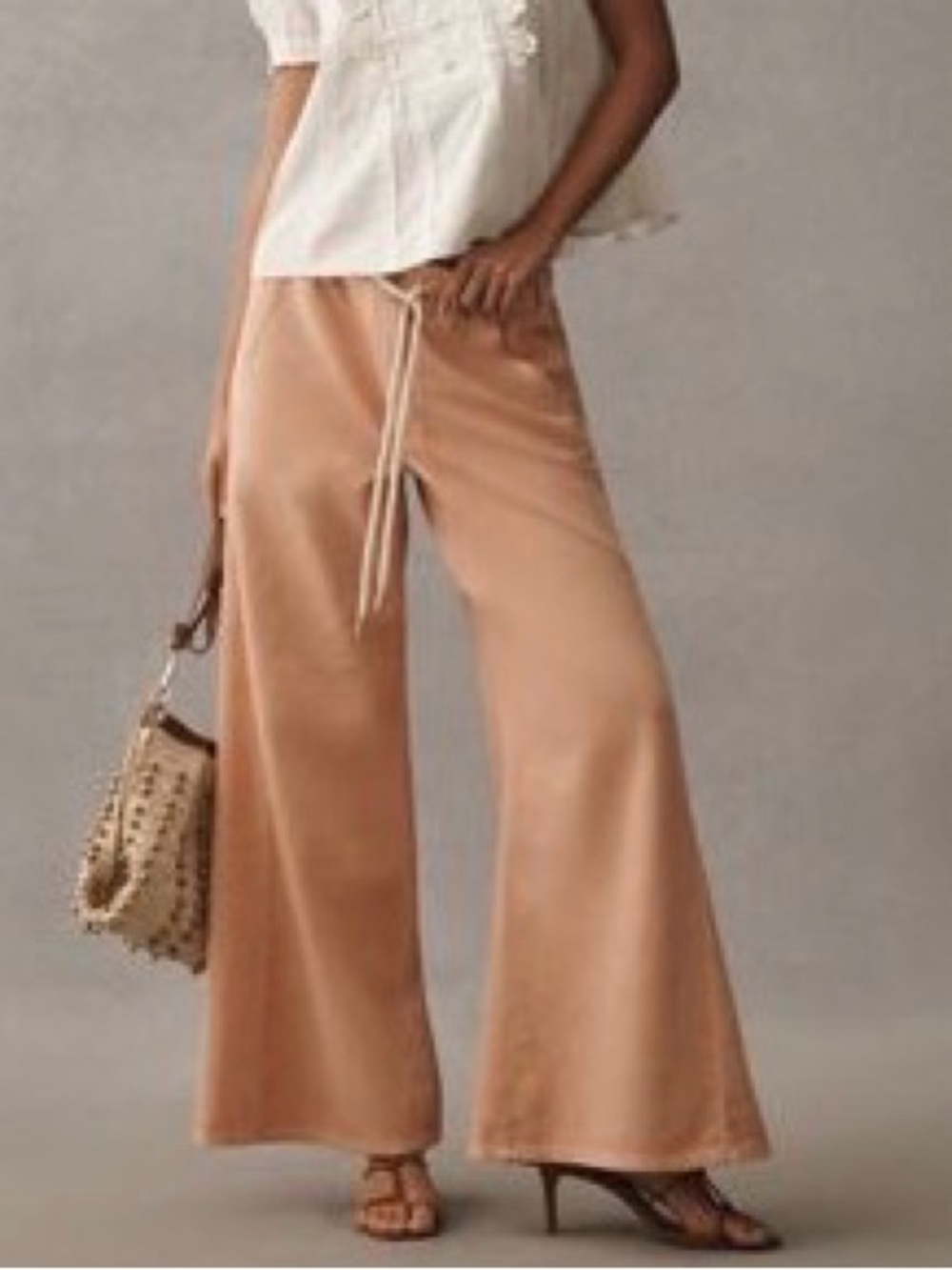 High-Rise Wide Leg Drawstring Pants — Dusty Peach
